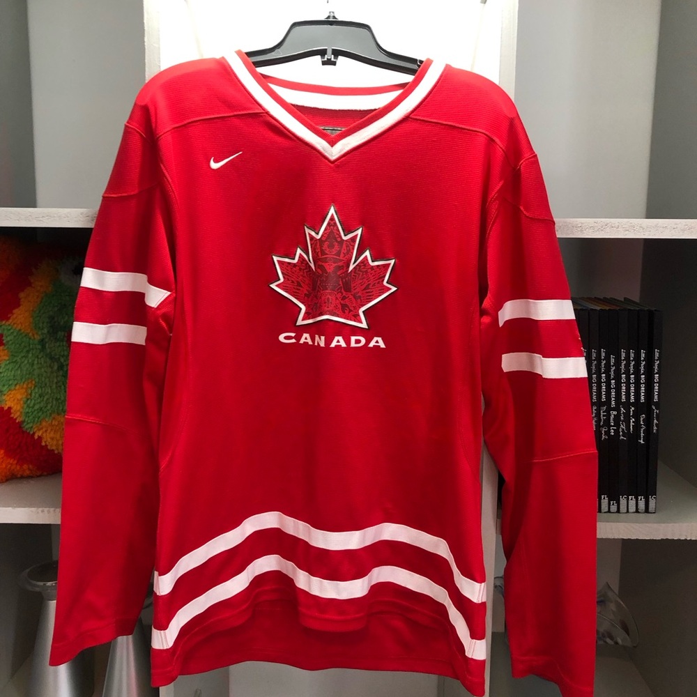 Nike Red V-Neck Canada Maple Leaf Sweater with White Stripes